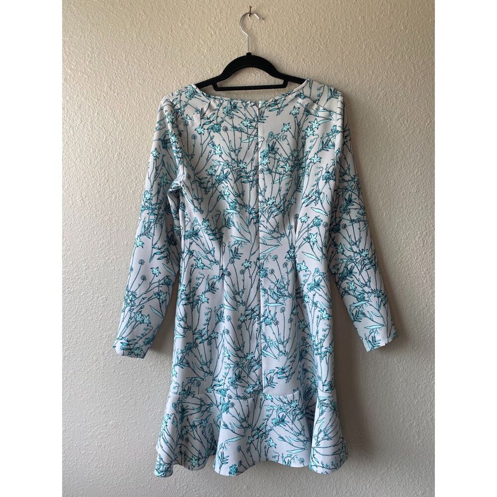 Banana Republic Floral Long Sleeve Drop Waist Dress Gray Turquoise - Picture 3 of 9